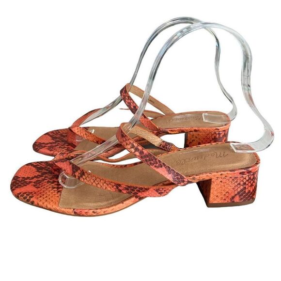 Madewell Size 7 Amber Sandal in Snake Embossed Leather Orange Chunky Heel - Picture 2 of 9